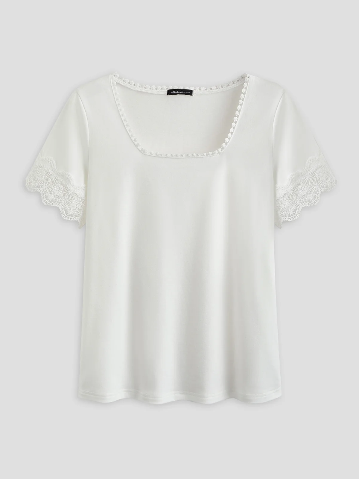 JFN Square Neck Solid Lace Basic T-Shirt/Tee
