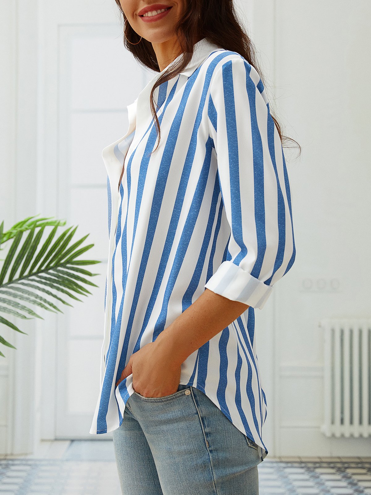 JFN women's Stripes Long Sleeve casual loose shirts	