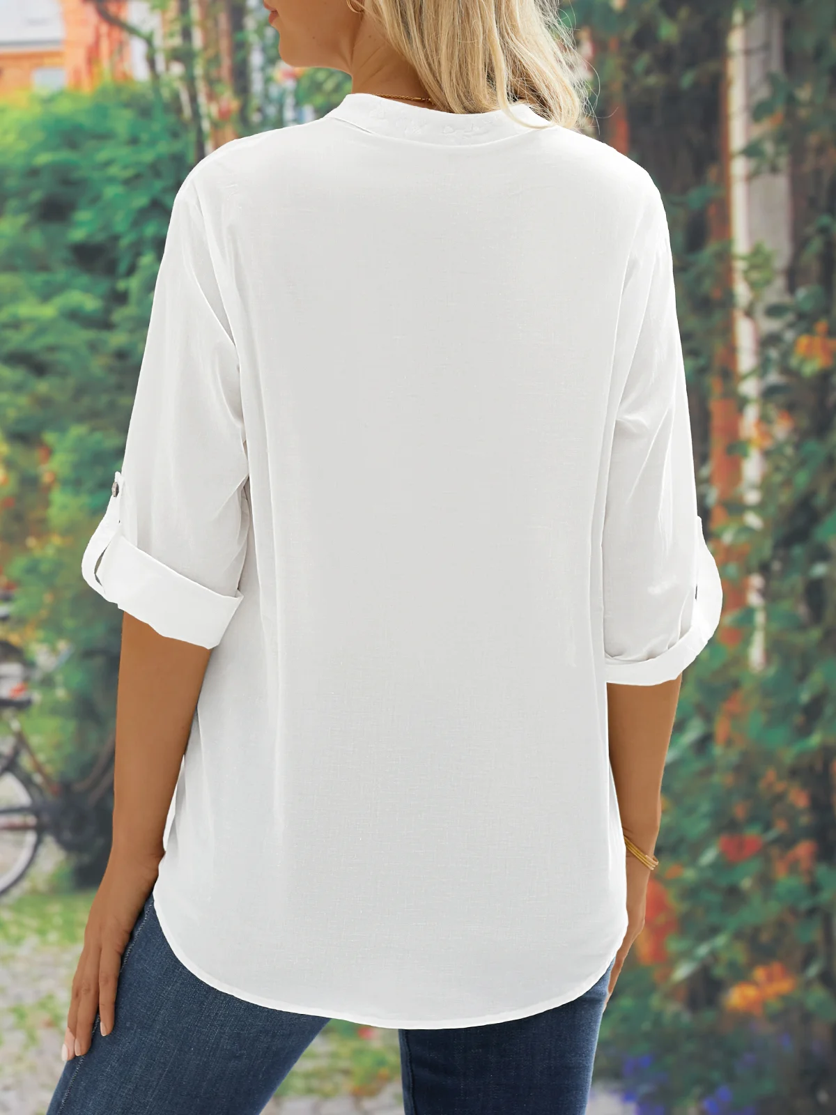 JFN Cotton Lace Stitching Long Sleeve Shirt