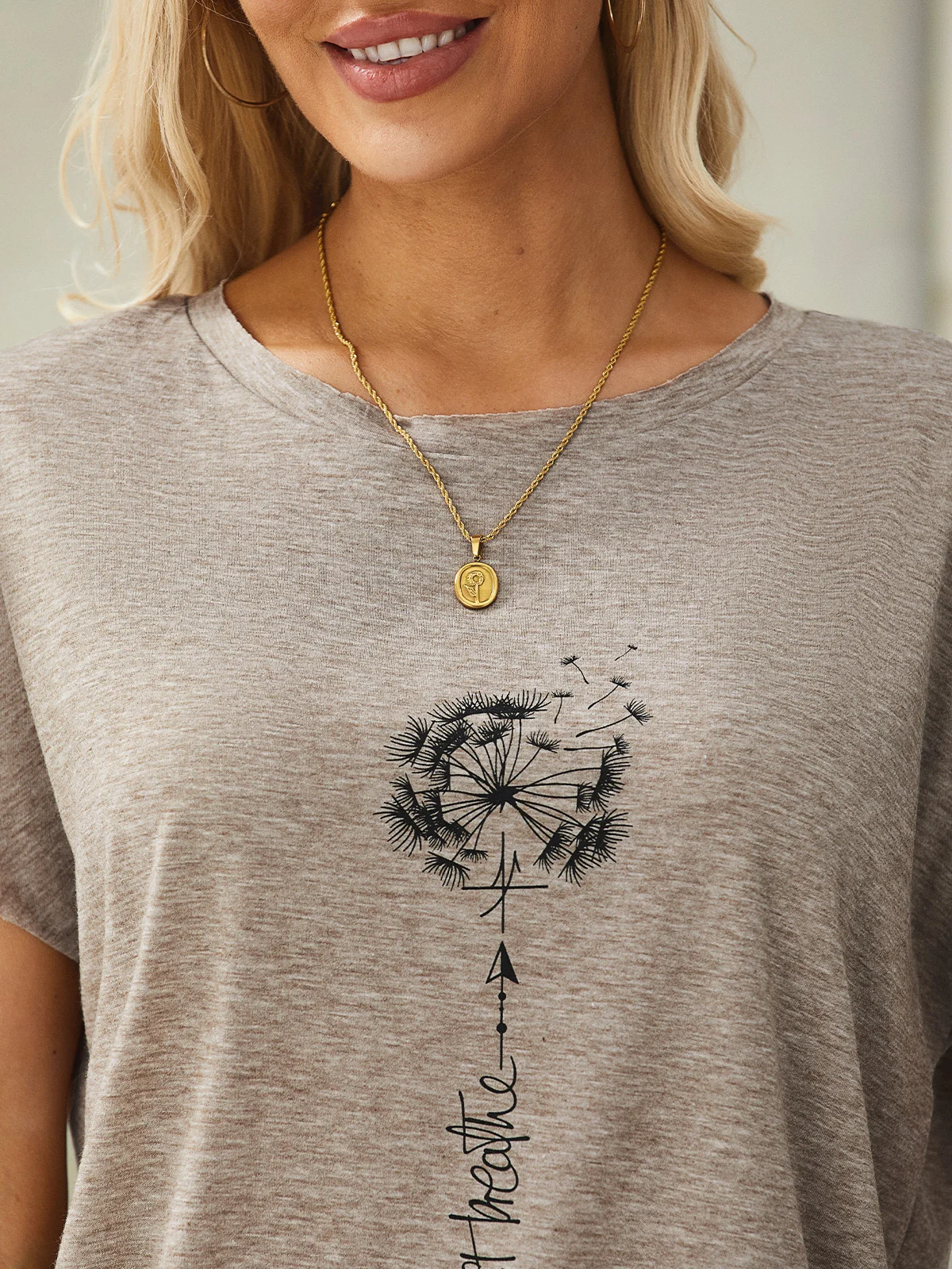 Women's Dandelion Short Sleeve Tee T-shirt Crew Neck Casual Summer Top