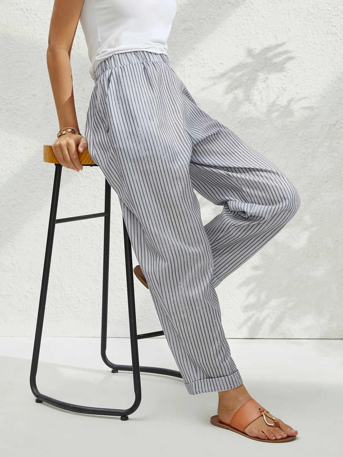 Polyester  Buttoned Classical Geometry Pants