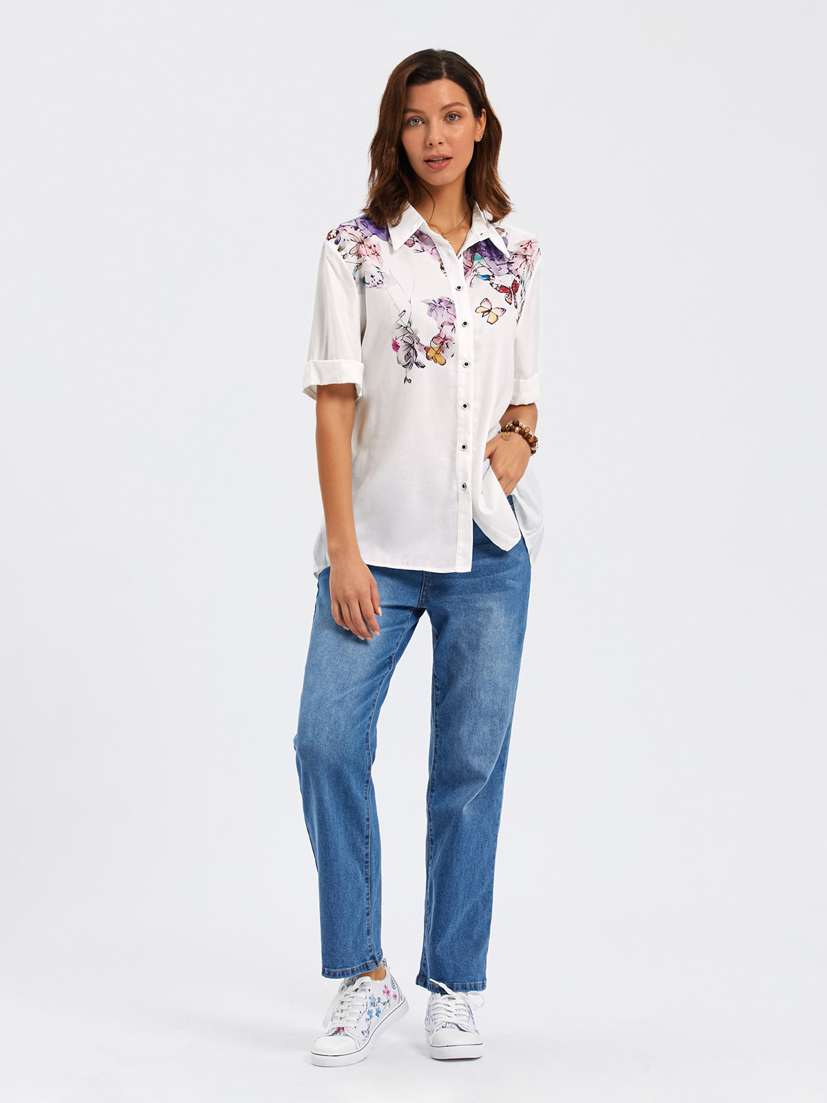 Butterfly Loose Shirt Collar Casual Blouse