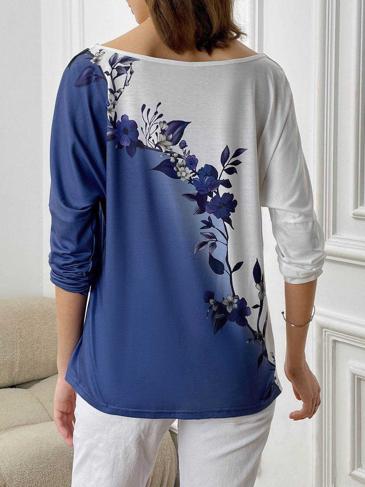 Contrast Floral Design Long Sleeve T-Shirt | justfashionnow