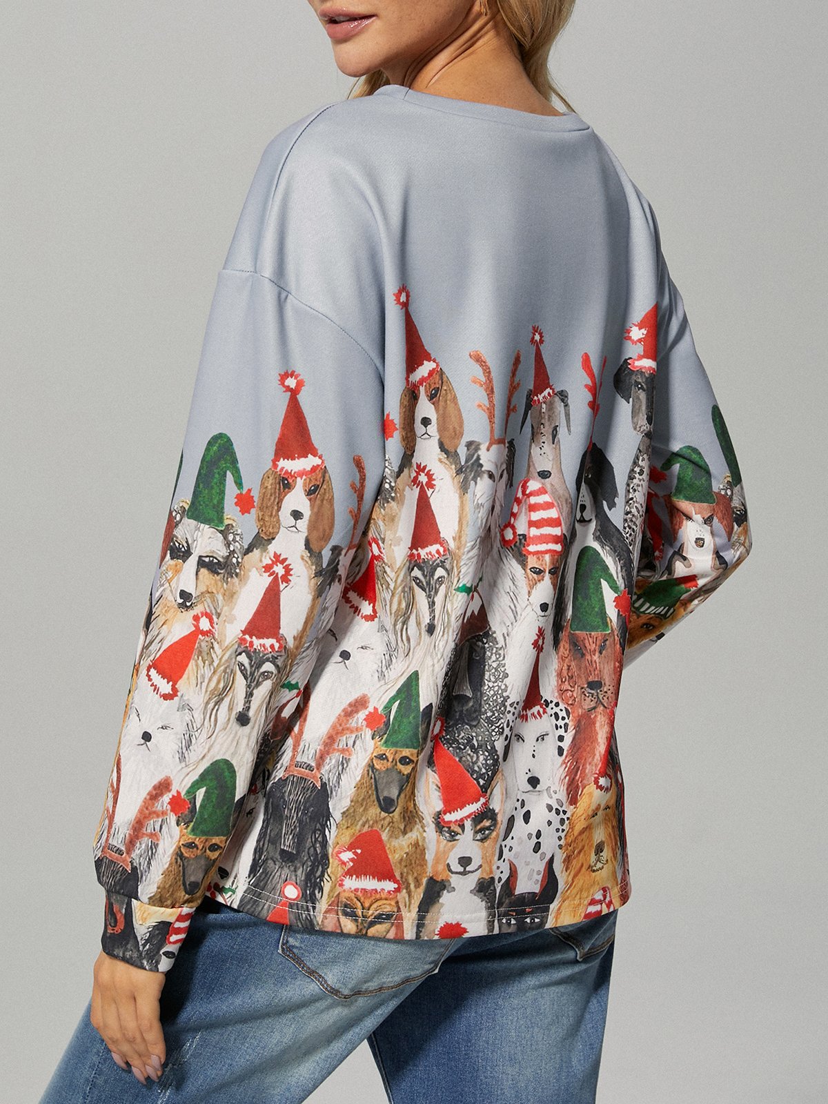 Loose Casual Dog Christmas Crew Neck Sweatshirt | justfashionnow