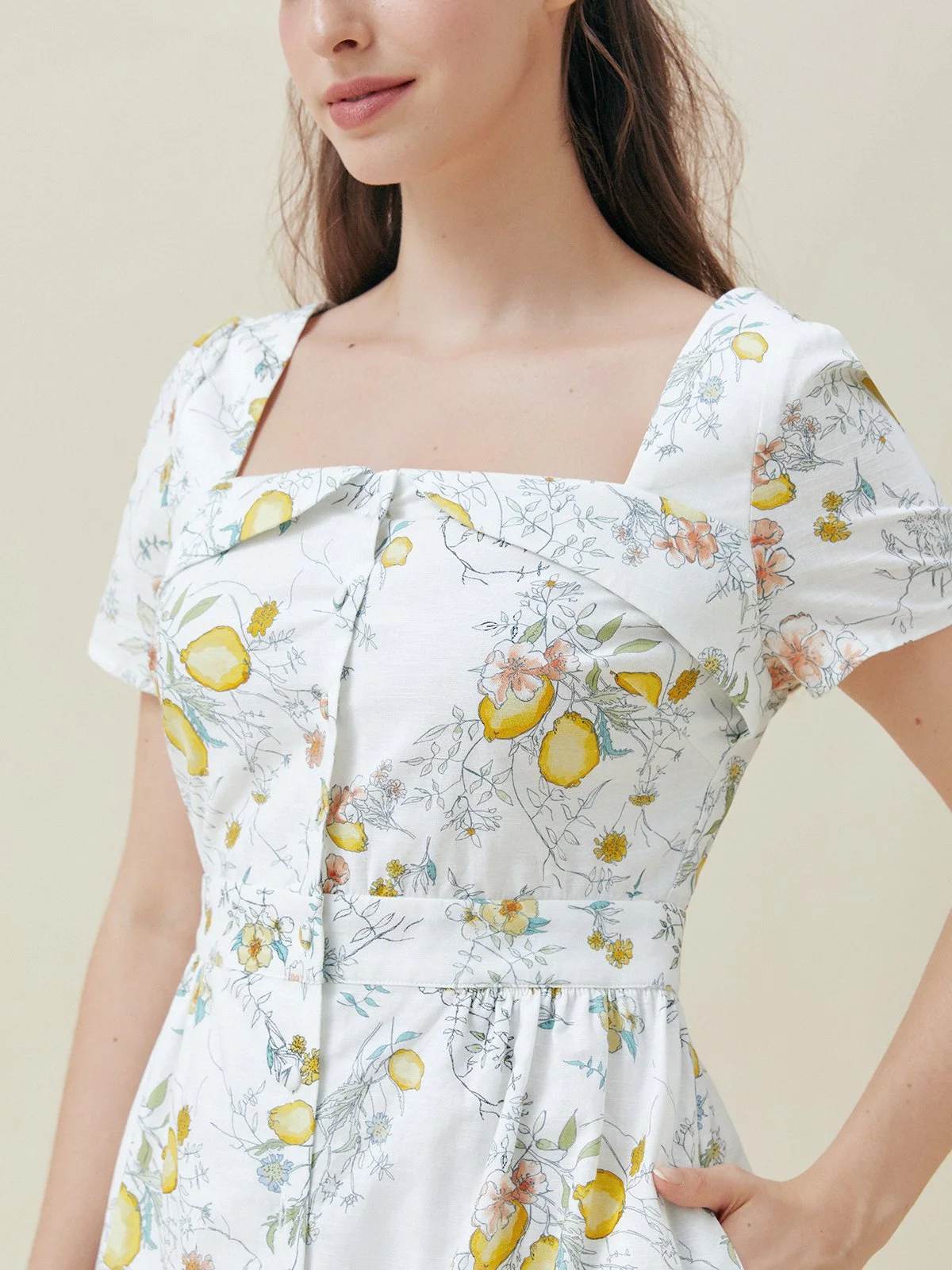 Women's Short Sleeve Summer Floral Cotton Dress Square Neck Daily Going Out Vintage Midi X-Line White