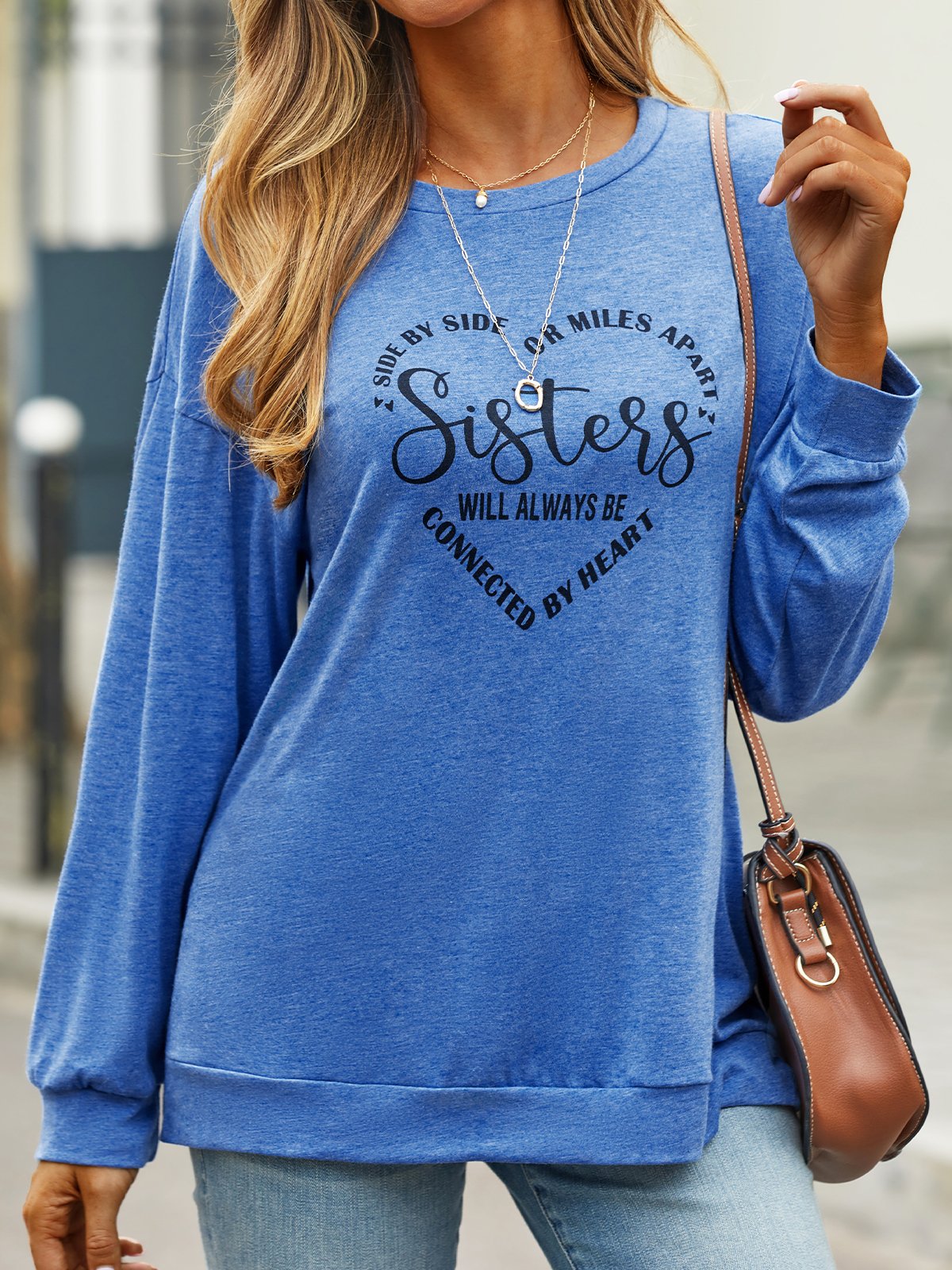 JFN Women "Sister Will Always Connected By Heart" Casual Long Sleeve Shirt Top