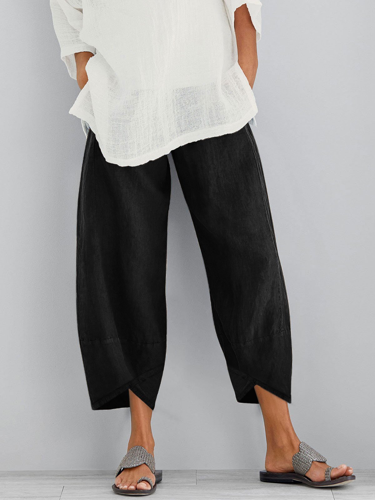 JFN Cotton & Linen Solid Casual Pants