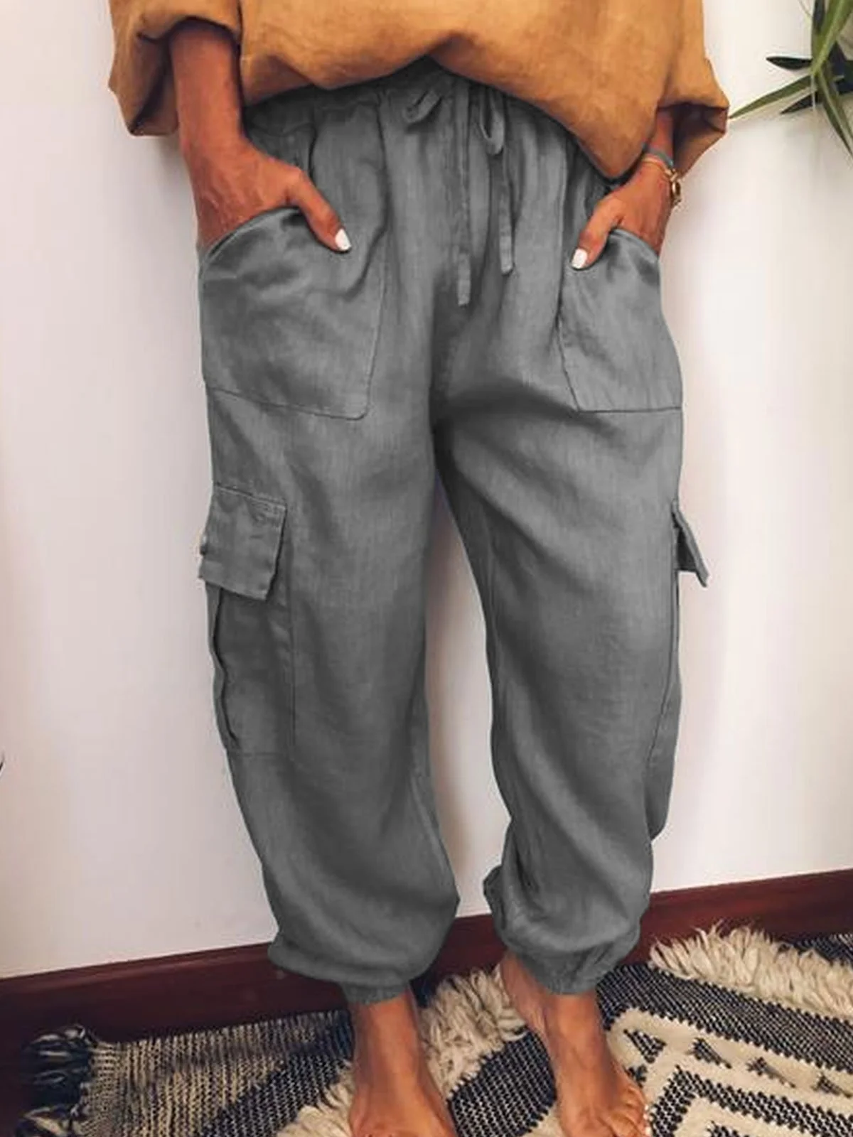 JFN Pocketed Solid Casual Pants