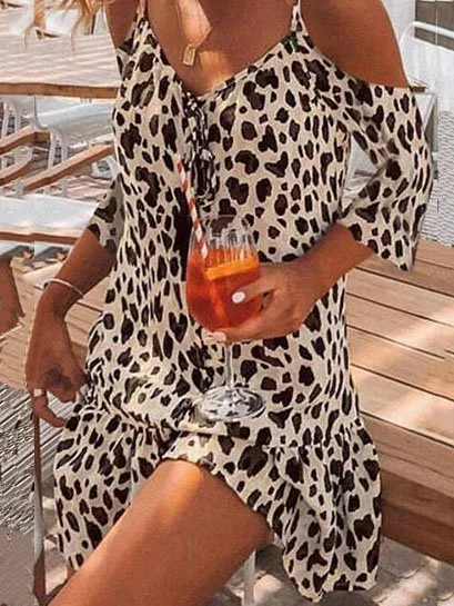 Women's Leopard Half Sleeve Summer Dress V Neck Vacation Vacation Mini H-Line Dress