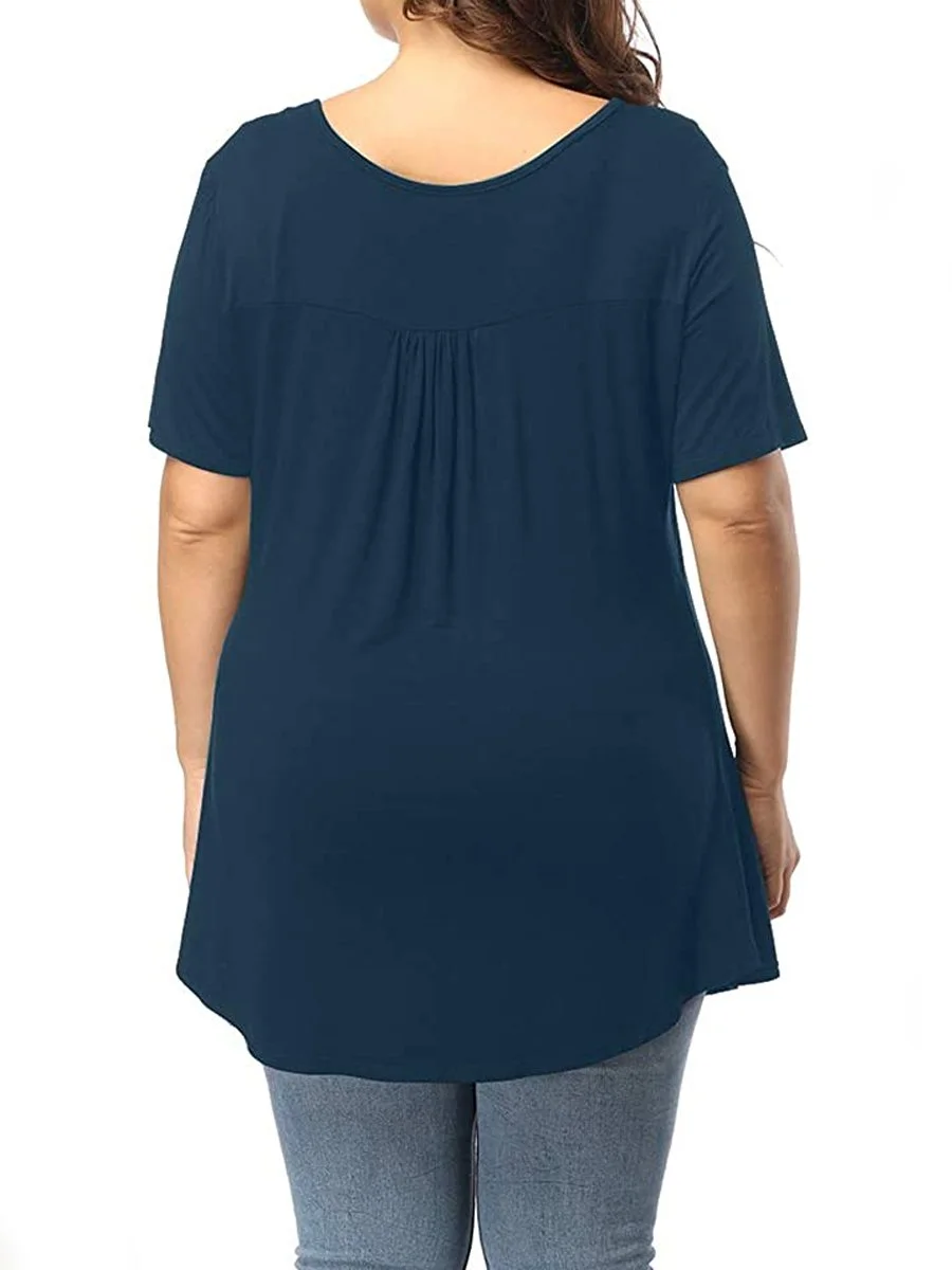 V Neck Solid Cotton Short Sleeve Top | justfashionnow