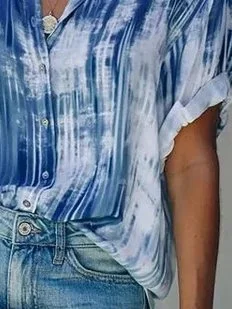 Casual Short Sleeve Ombre/tie-Dye Blouse