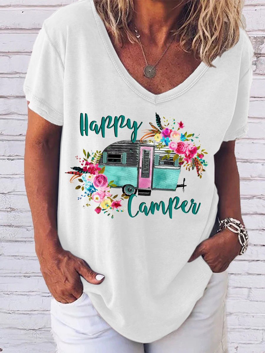 Women's Short Sleeve Tee T-shirt Summer Cotton-Blend V Neck Going Out Casual Top