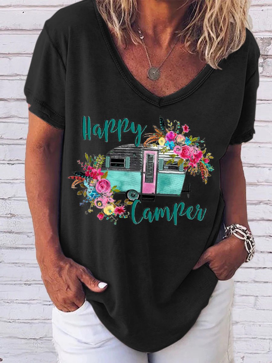 Women's Short Sleeve Tee T-shirt Summer Cotton-Blend V Neck Going Out Casual Top