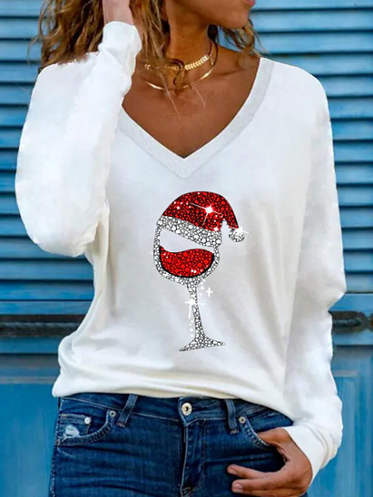 Women's Christmas Cartoon Regular Fit Cotton Blends Shirt & Top