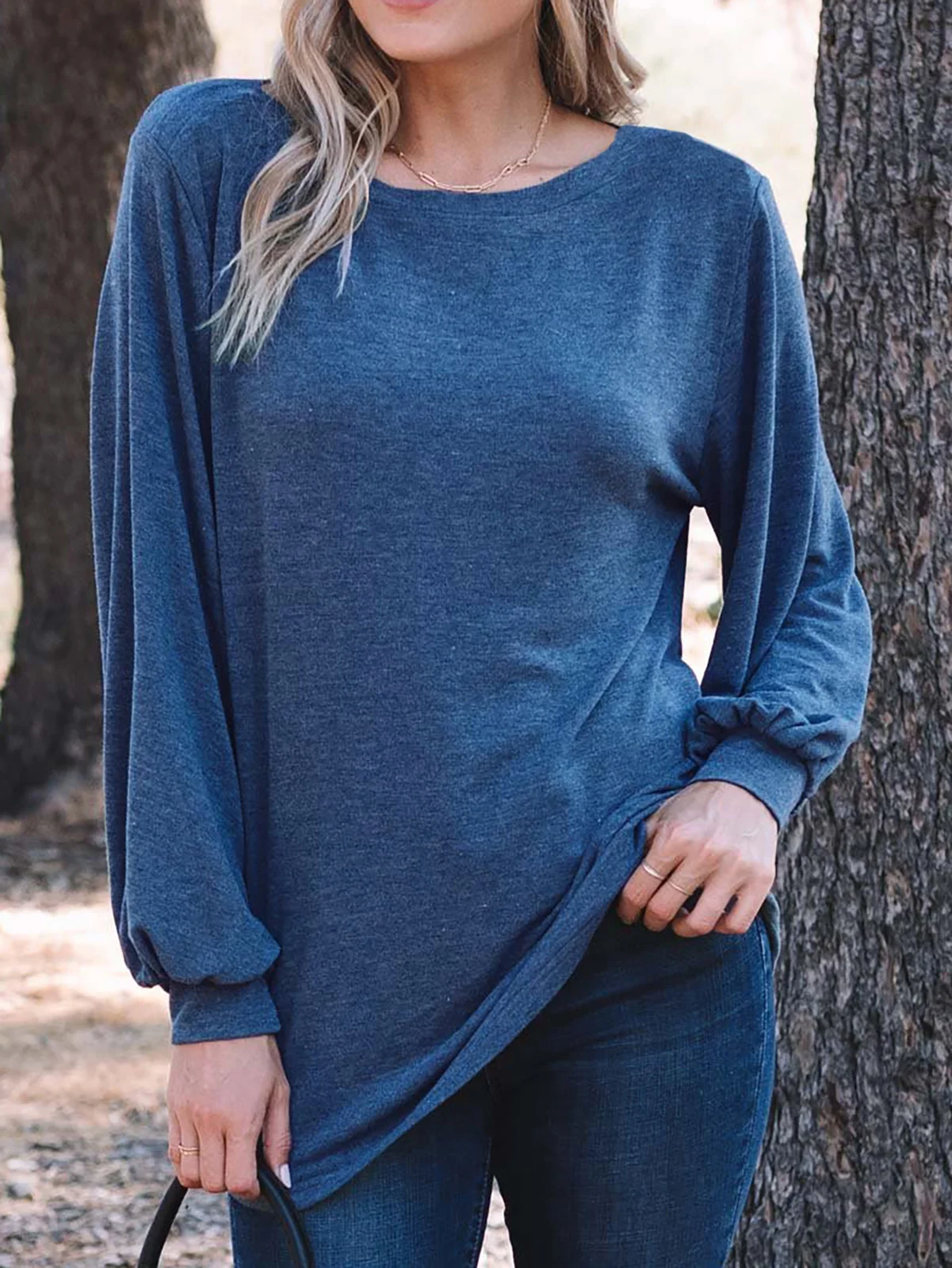 Solid Daily Casual Round Neck Long Sleeve T-Shirts