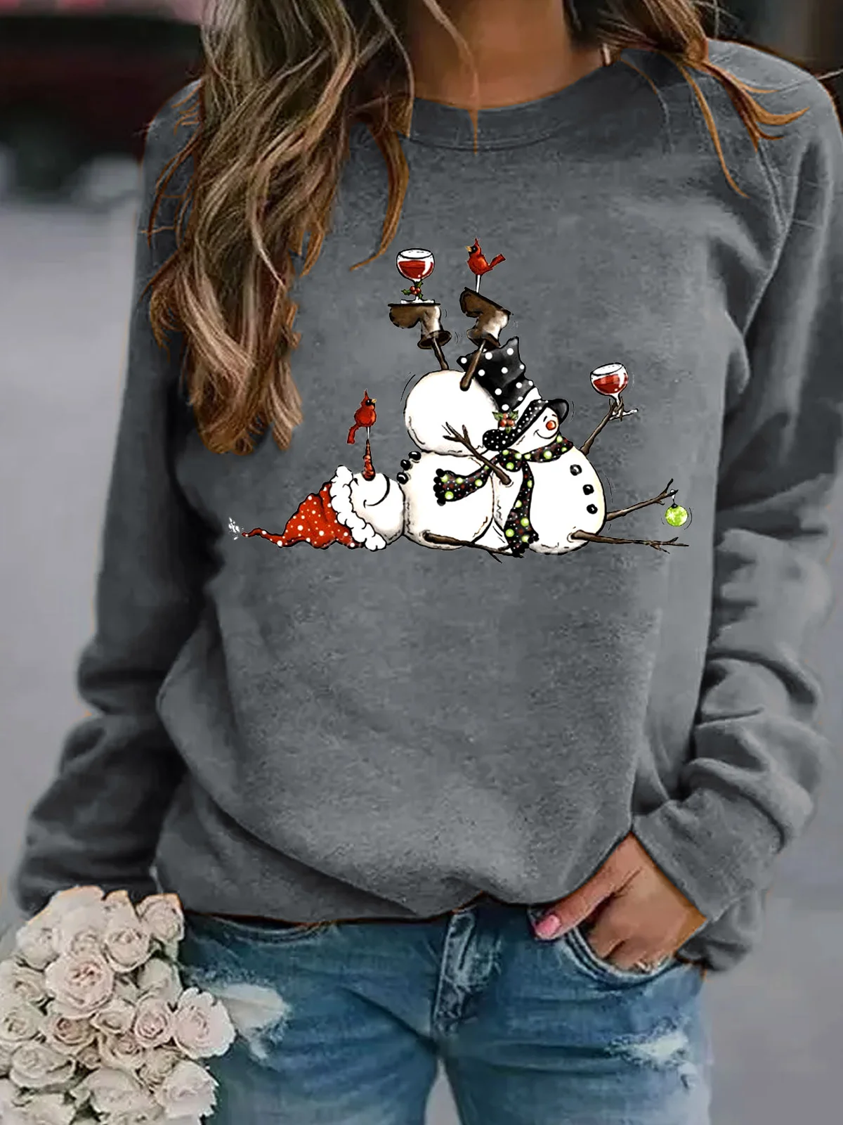 Women's Crew Neck Painting Casual Autumn Long Sleeve Sweatshirt