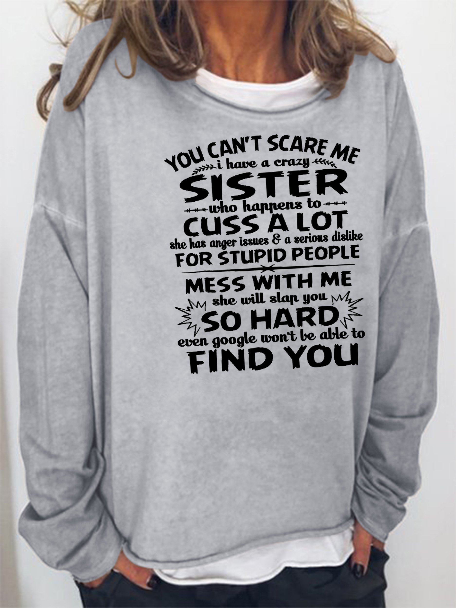 Women's Crew Neck Letter Casual Autumn Cotton-Blend Long Sleeve Sweatshirt