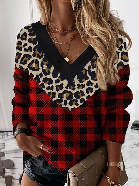 Leopard V Neck Sweatshirt