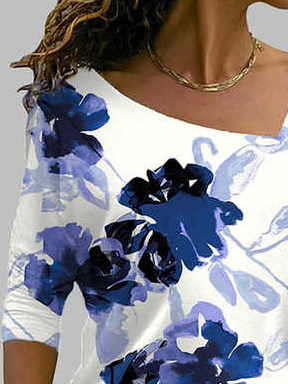 JFN Floral Print Long Sleeve Casual Blends Tops