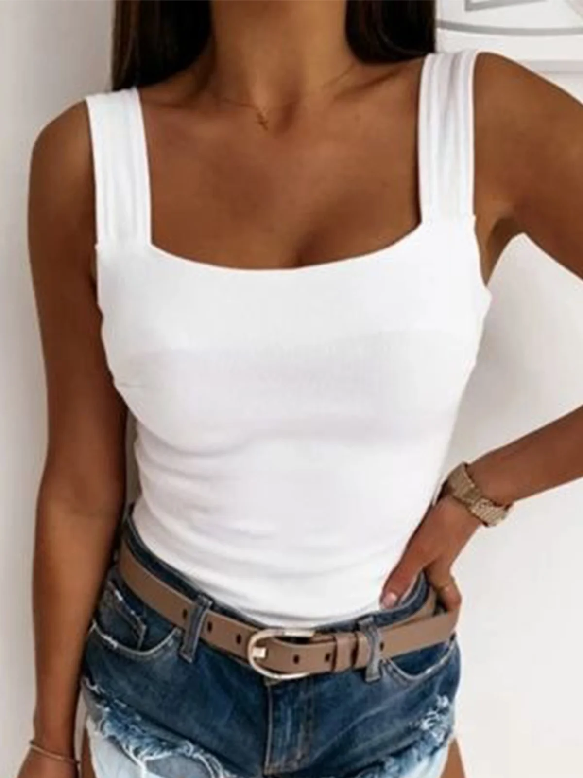 Women's Sleeveless Tank Top Camisole Summer Plain Crew Neck Daily Going Out Casual Top White