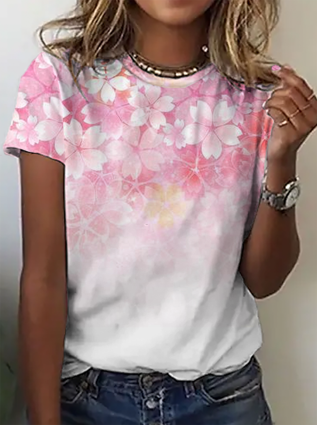 Women's Short Sleeve Tee T-shirt Summer Floral Crew Neck Casual Top