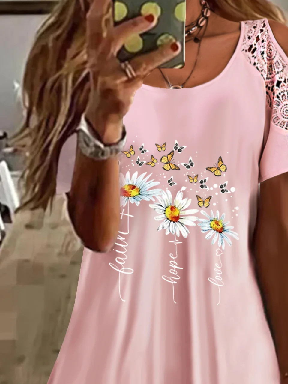 Women's Short Sleeve Tee T-shirt Summer Floral Lace Jersey Crew Neck Daily Going Out Casual Top