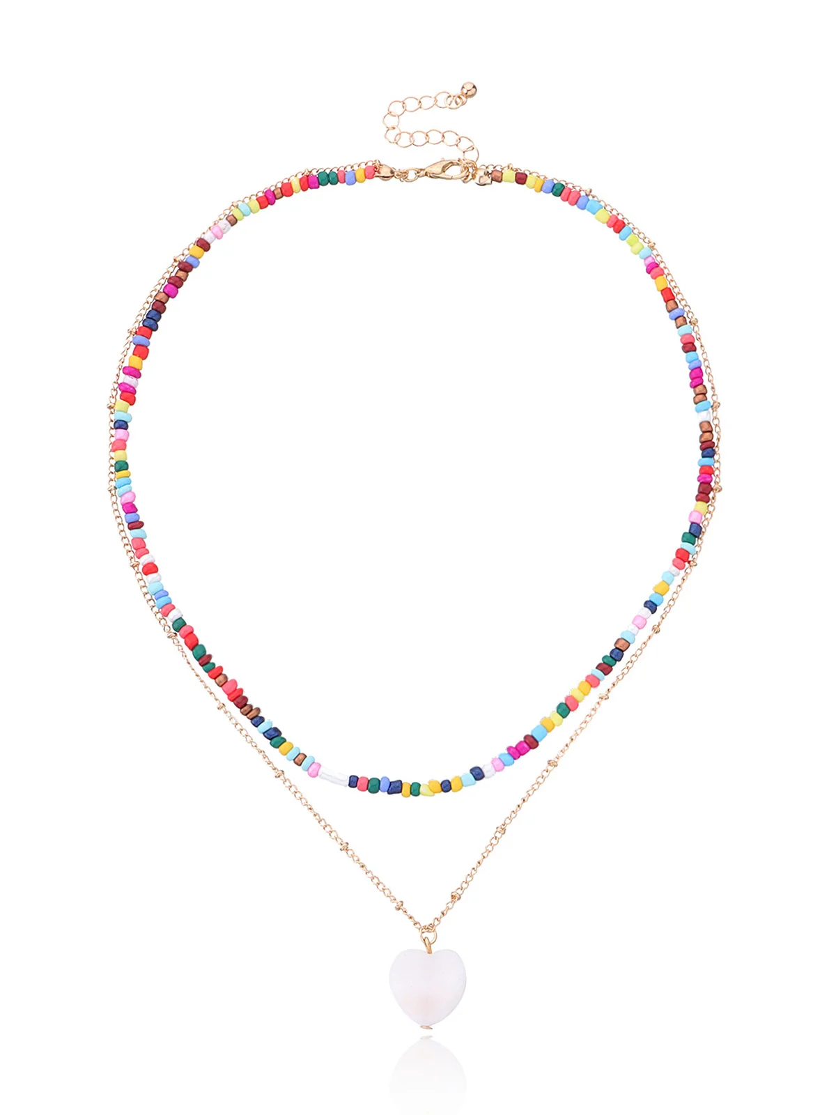 JFN  Colorful Beaded Heart Shell Necklace