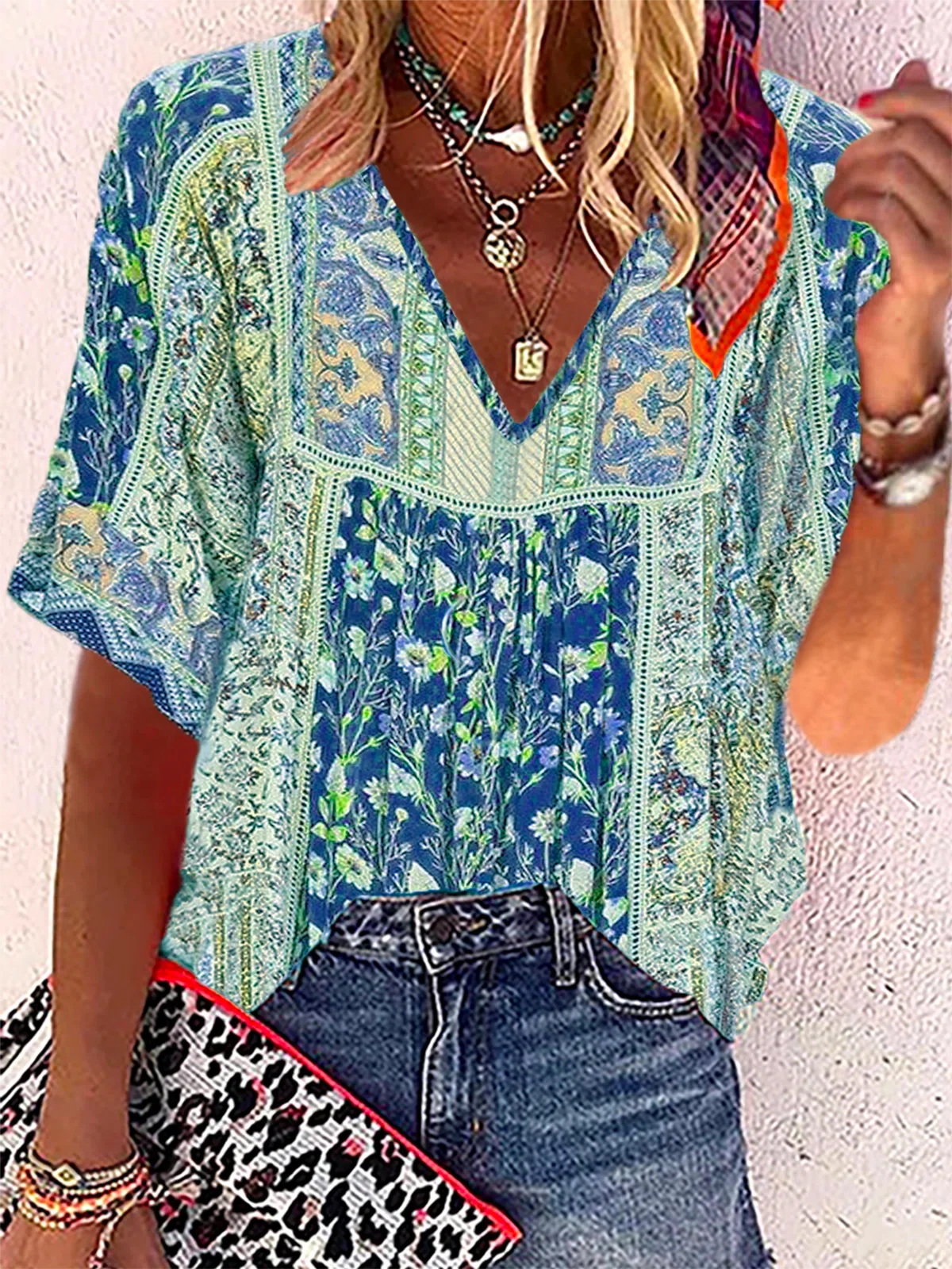 Women's Short Sleeve Blouse Summer Floral V Neck Daily Going Out Casual Top