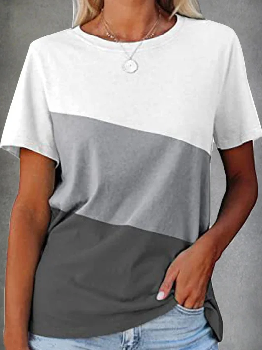 JFN Casual Color Block Regular Fit Short Sleeve T-Shirt/Tee ...