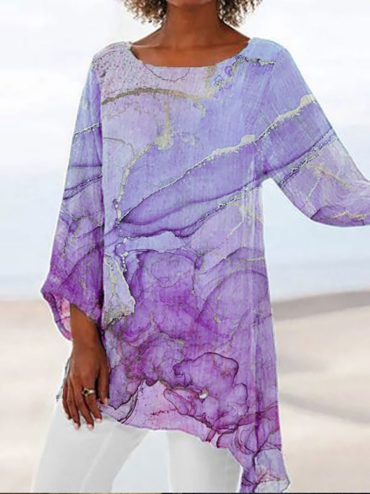 JFN Round Neck Abstract Geometric Tunic Top