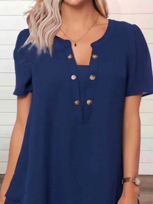 JFN Splited Neck Solid Buttoned Tunic Top