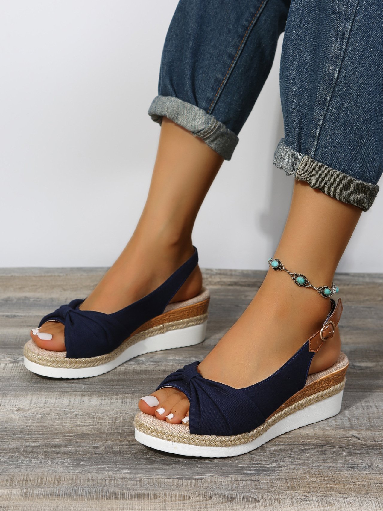 JFN Bow Weave Fish Mouth Wedge Sandals | justfashionnow