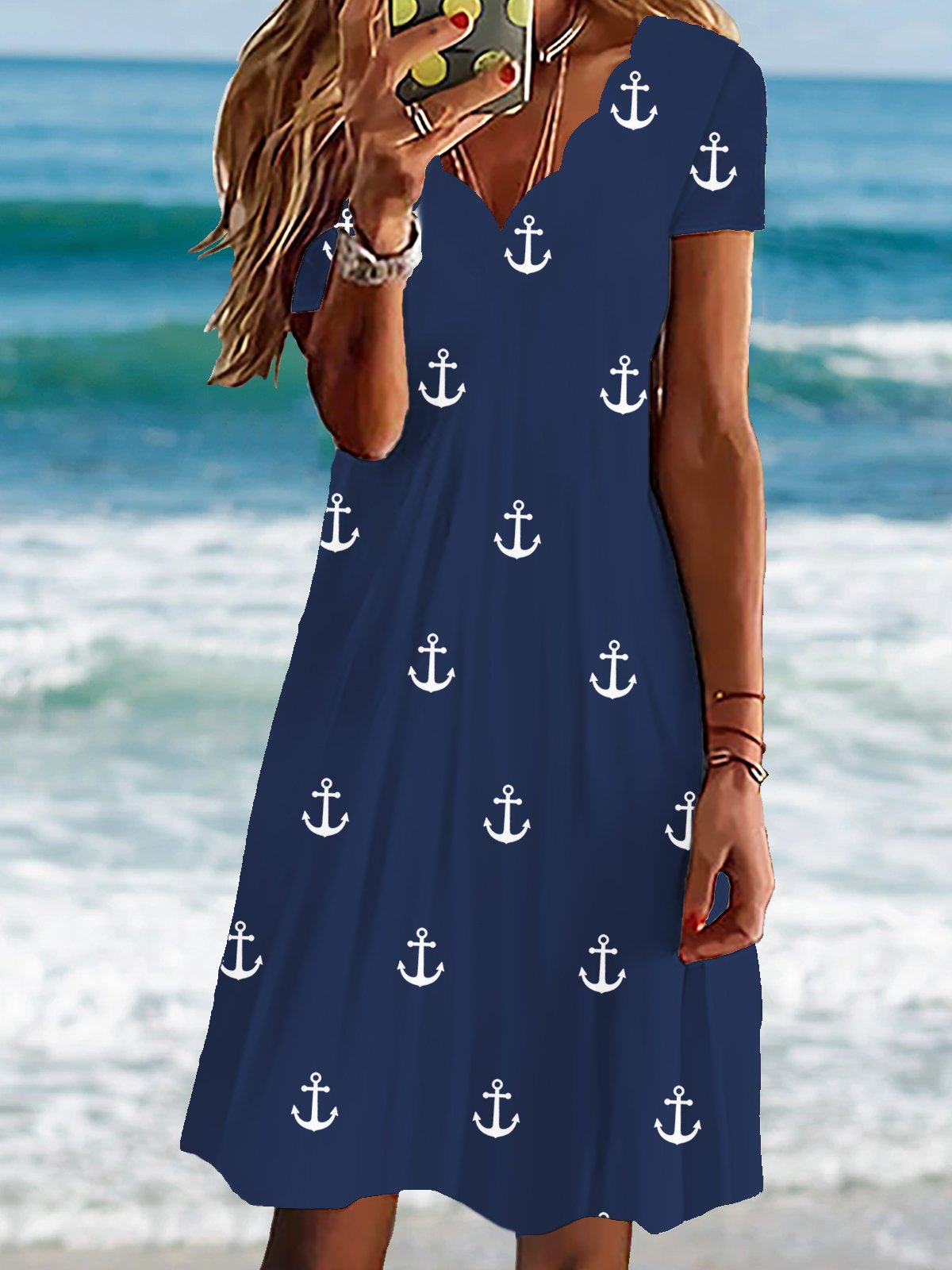 Women's Polka Dots Short Sleeve Summer Dress V Neck Vacation Vacation Midi T-Shirt Dress H-Line Dress