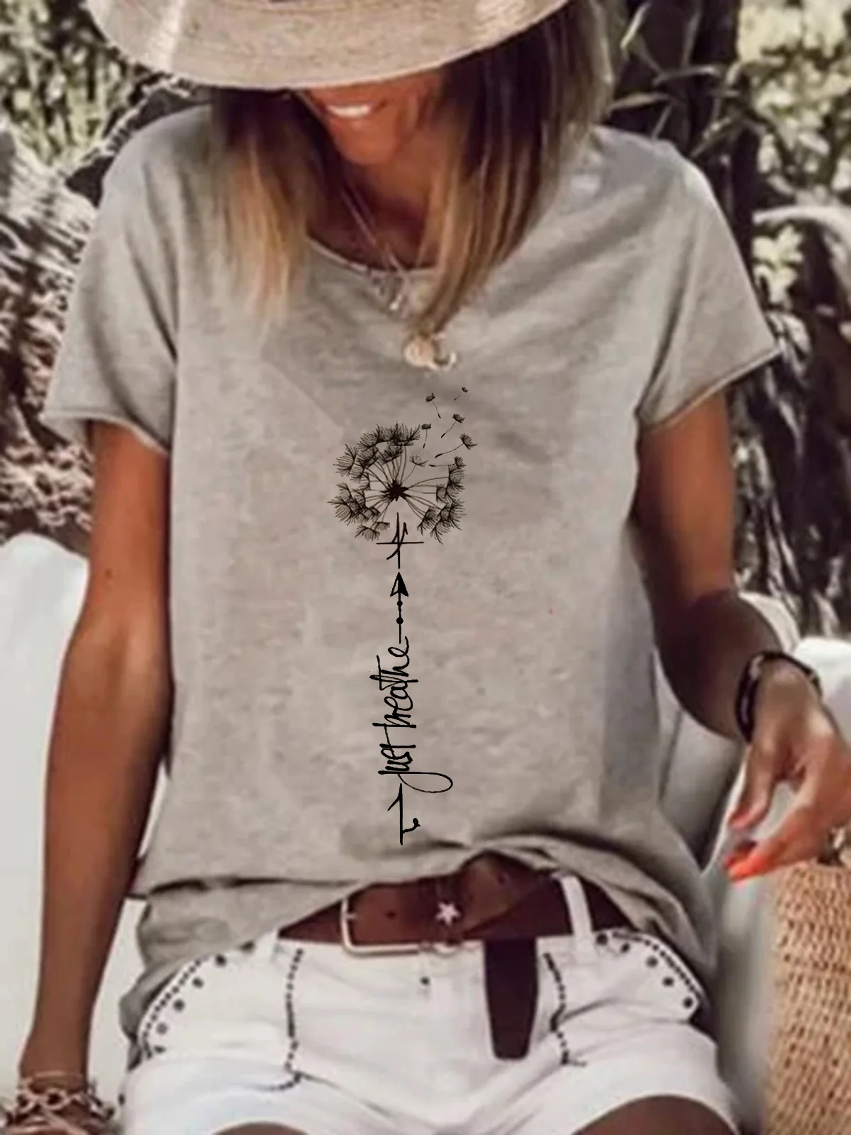 Women's Dandelion Short Sleeve Tee T-shirt Crew Neck Casual Summer Top