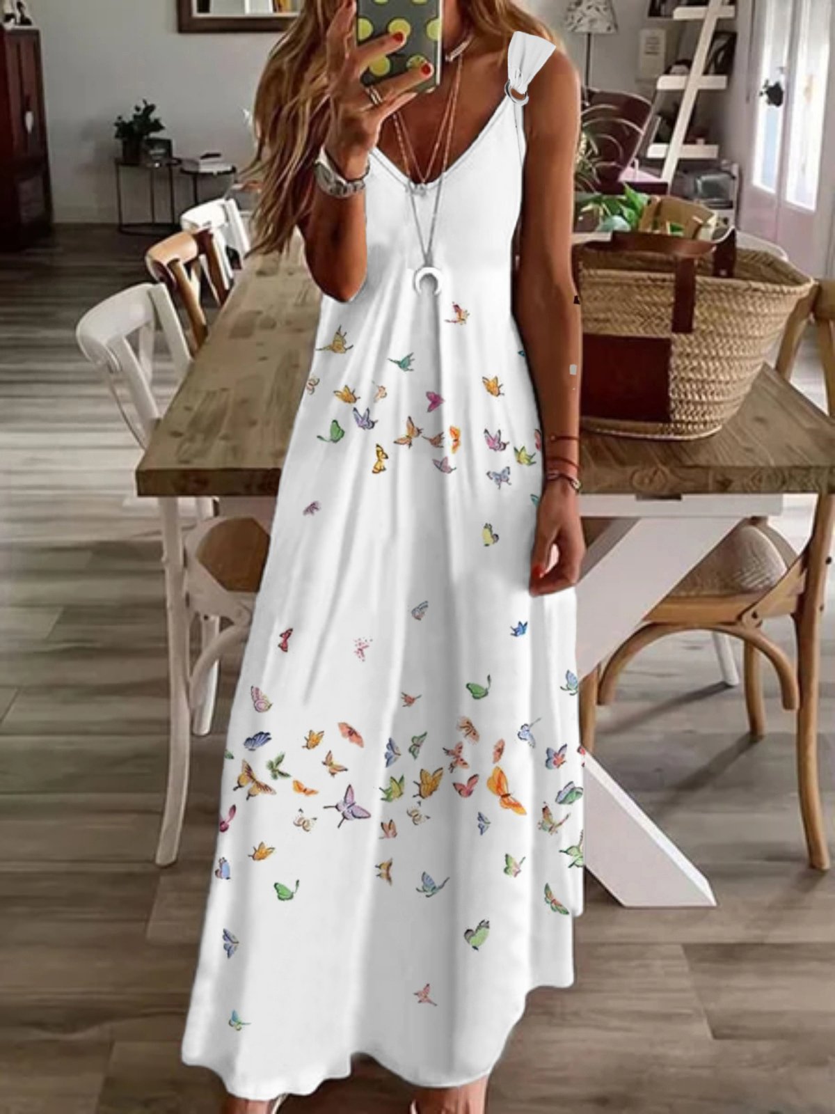 Women's Sleeveless Summer Butterfly Dress V Neck Daily Going Out Casual Maxi A-Line Dress