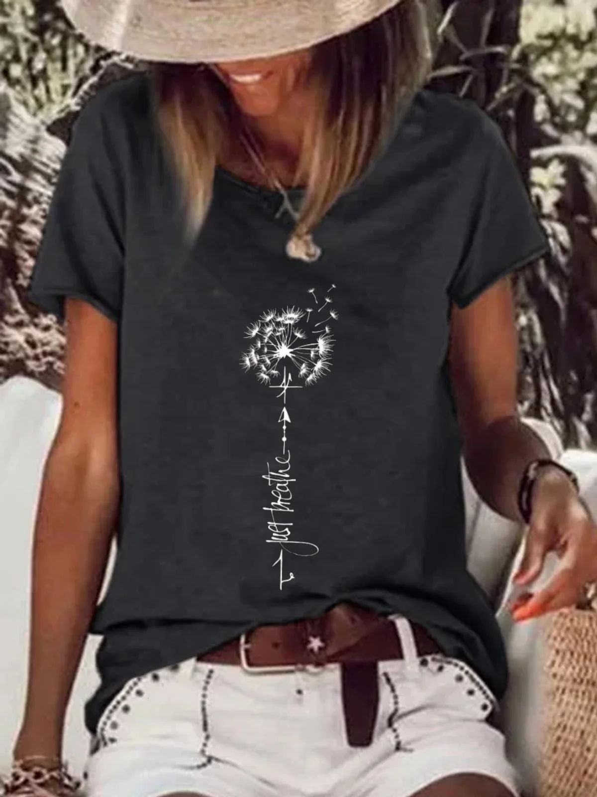 Women's Dandelion Short Sleeve Tee T-shirt Crew Neck Casual Summer Top