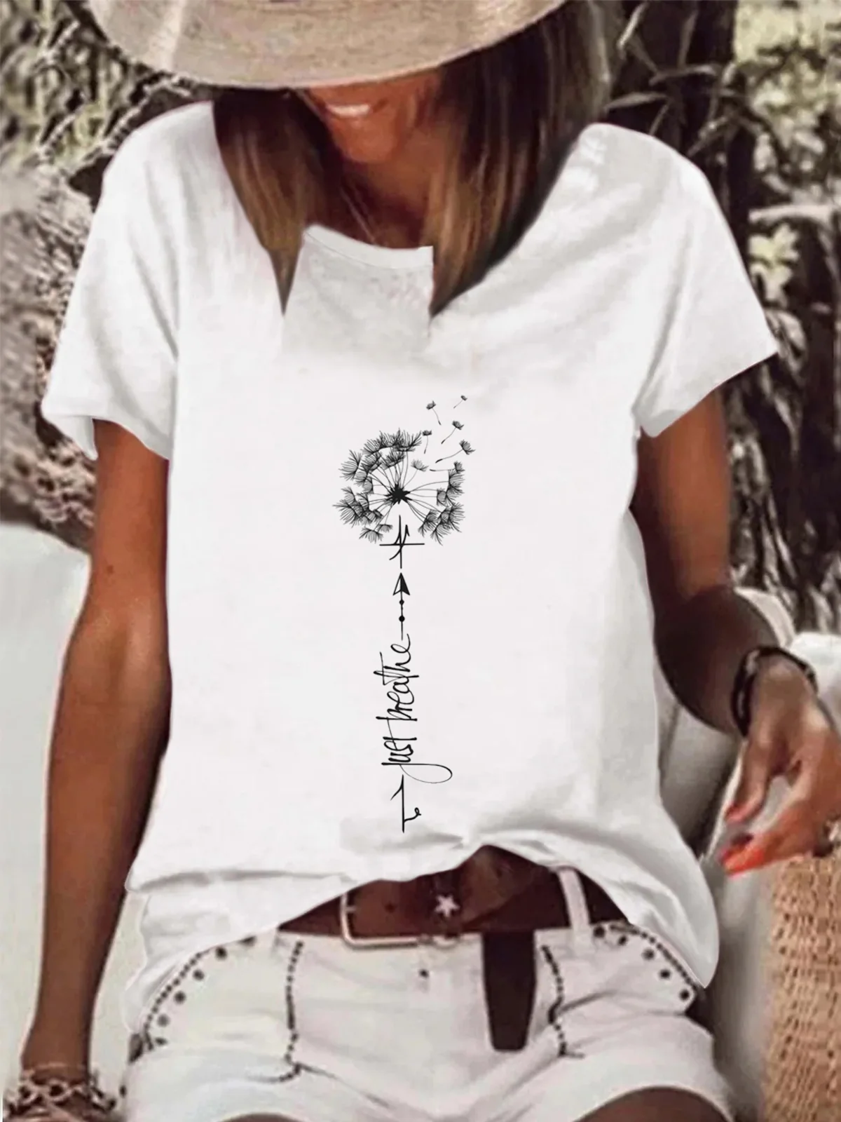 Women's Dandelion Short Sleeve Tee T-shirt Crew Neck Casual Summer Top