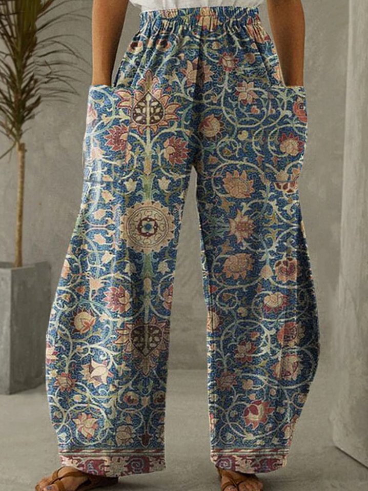 JFN Women Ethnic Vintage Casual Wide-Leg Pants | justfashionnow
