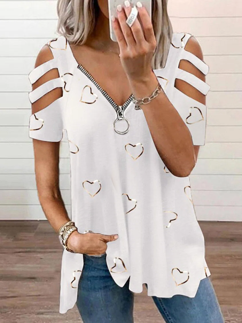 Women's Short Sleeve Blouse Summer Plain V Neck Daily Going Out Casual Top