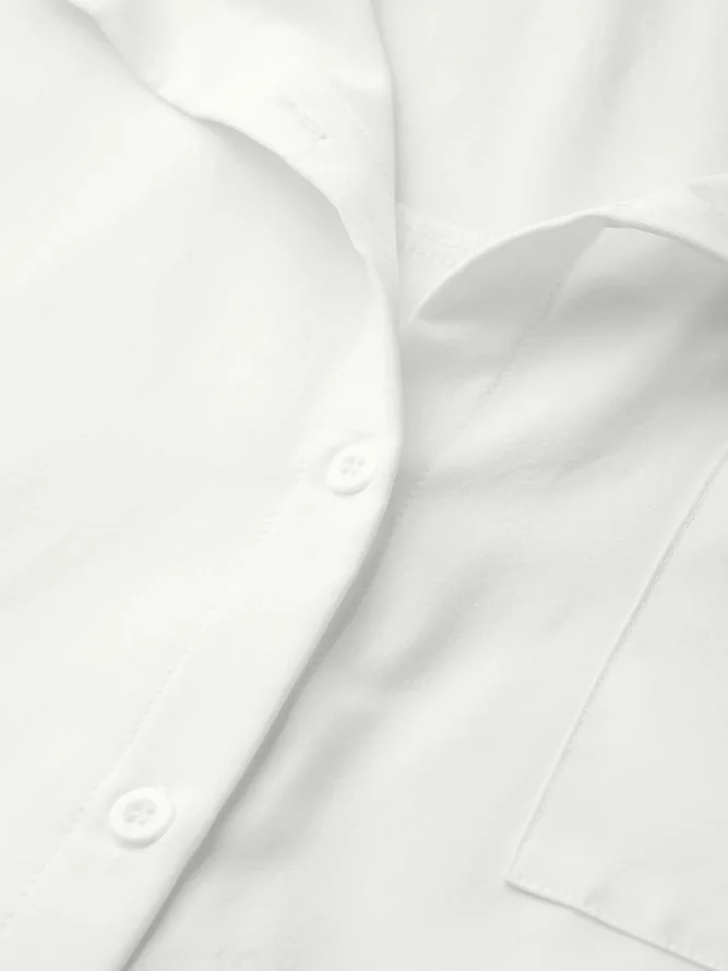 JFN Shirt Collar Plain Casual Loosen Short Sleeve Blouse