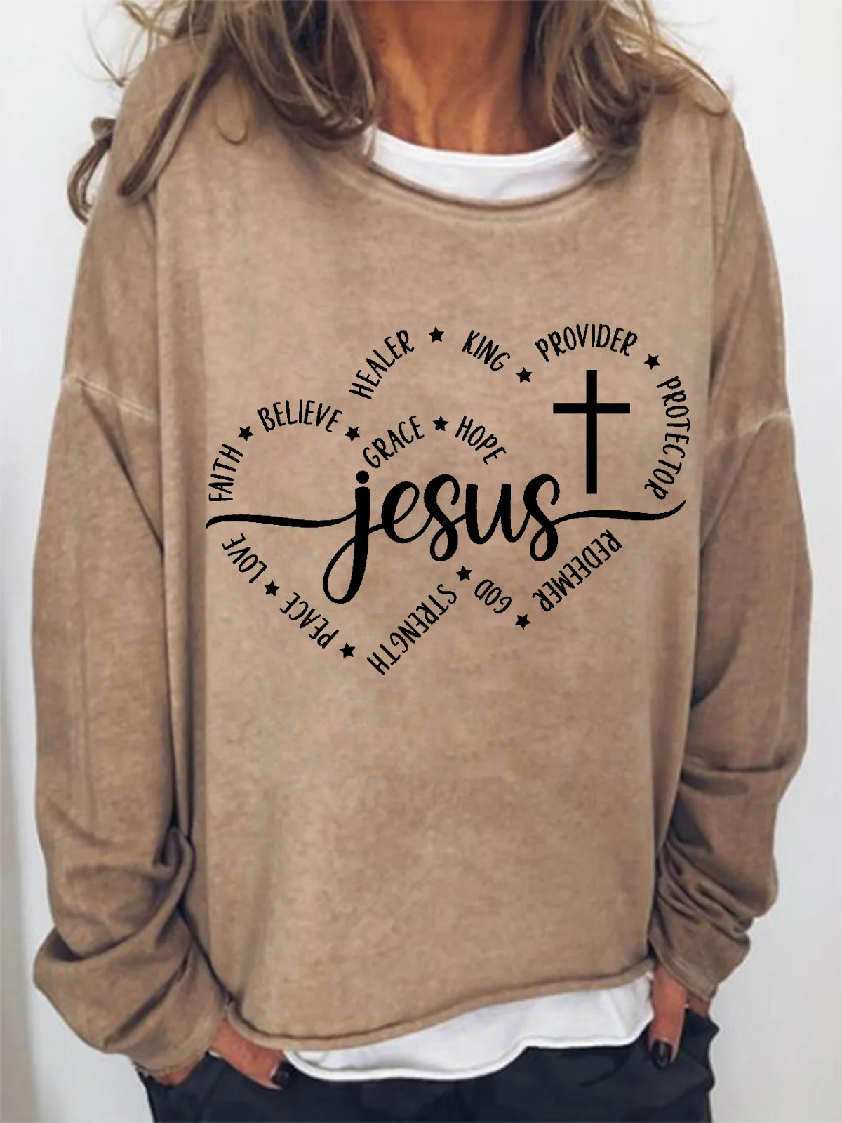 Women's Crew Neck Text Letters Simple Spring/Fall Cotton-Blend Long Sleeve Sweatshirt