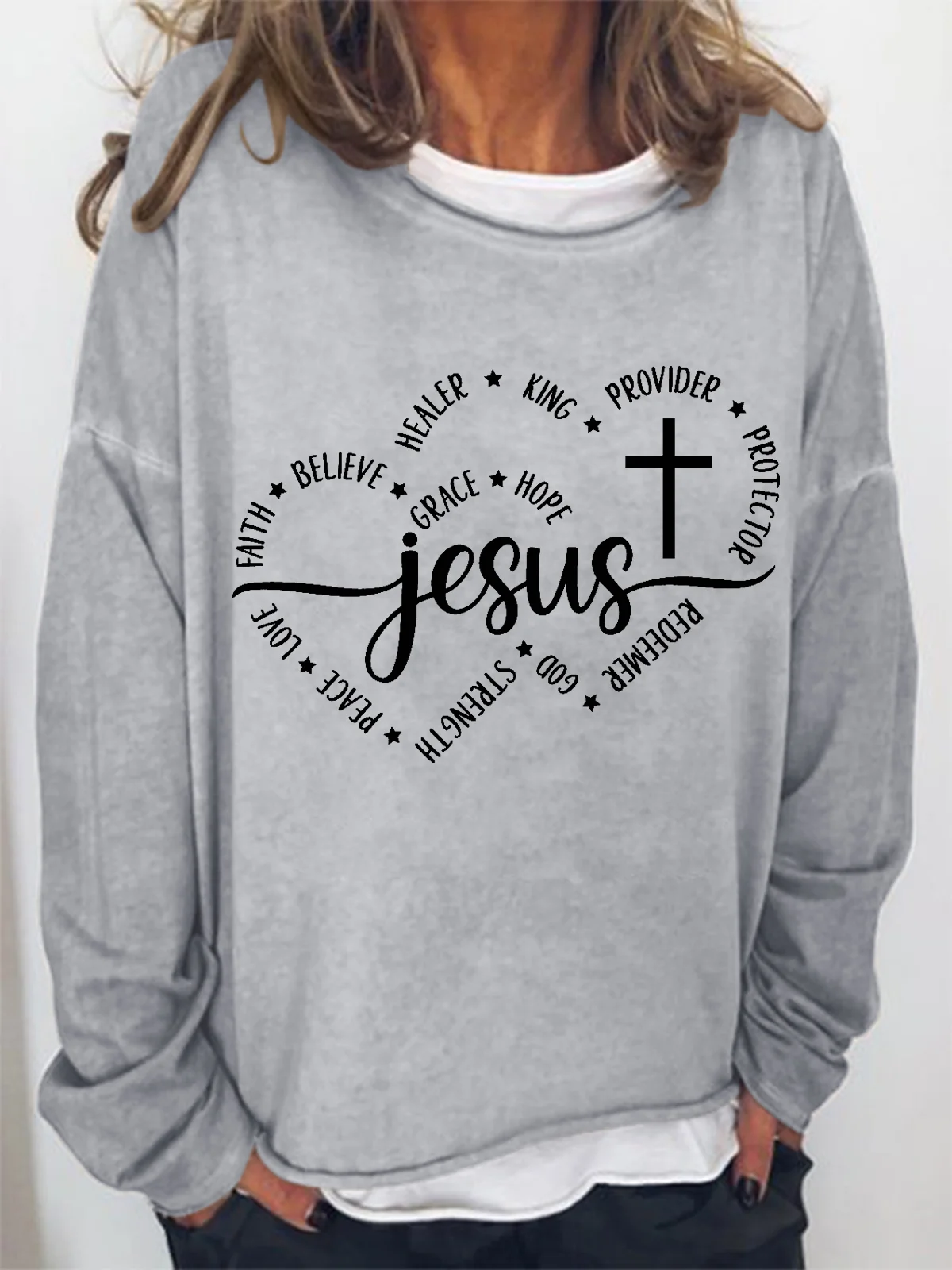 Women's Crew Neck Text Letters Simple Spring/Fall Cotton-Blend Long Sleeve Sweatshirt