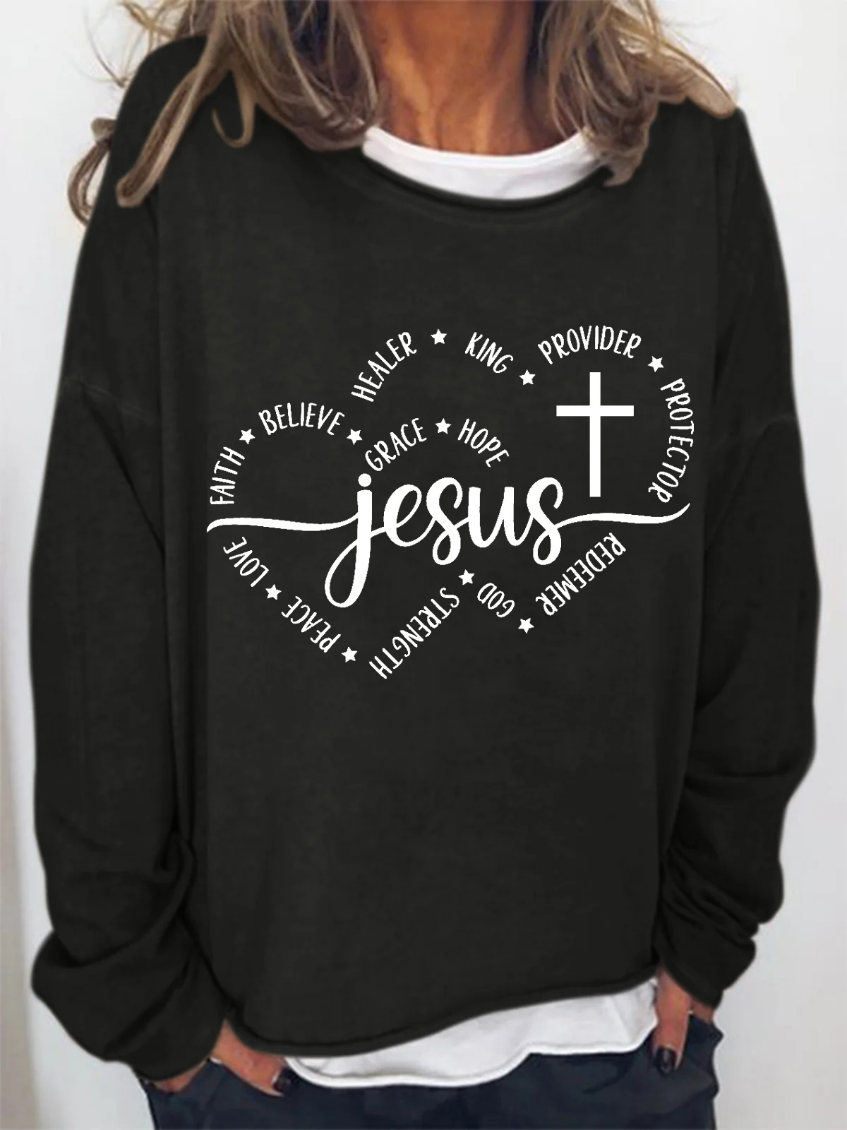 Women's Crew Neck Text Letters Simple Spring/Fall Cotton-Blend Long Sleeve Sweatshirt