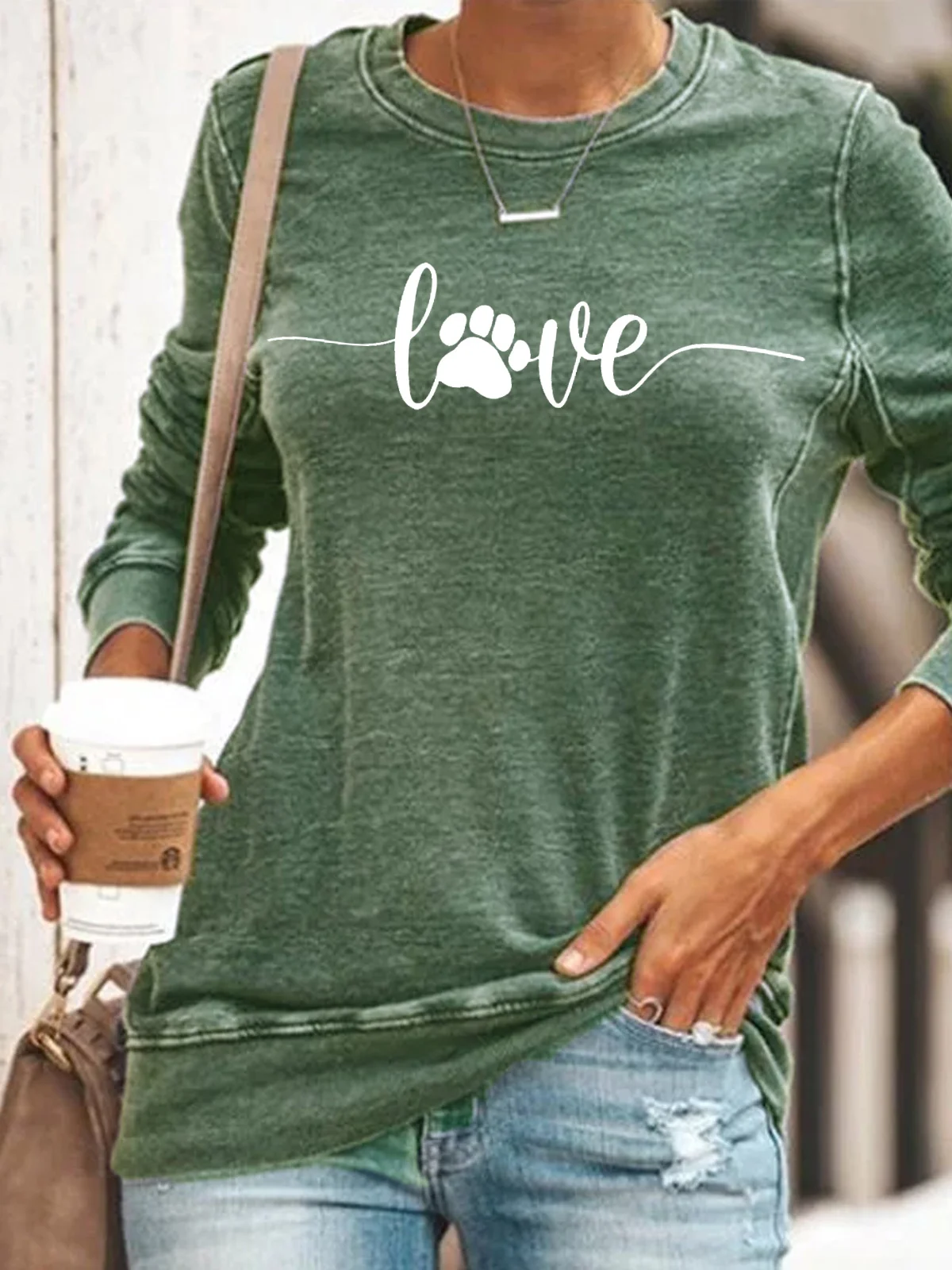 Women's Crew Neck Text Letters Casual Spring/Fall Cotton-Blend Long Sleeve Sweatshirt