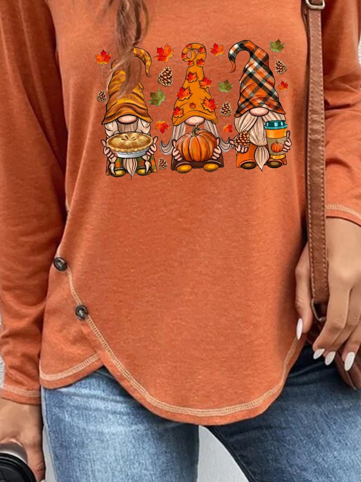 Women's Long Sleeve Tee T-shirt Spring/Fall Halloween Buttoned Crew Neck Holiday Going Out Casual Top