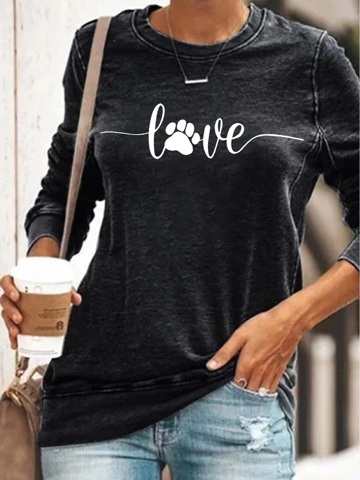 Women's Crew Neck Text Letters Casual Spring/Fall Cotton-Blend Long Sleeve Sweatshirt