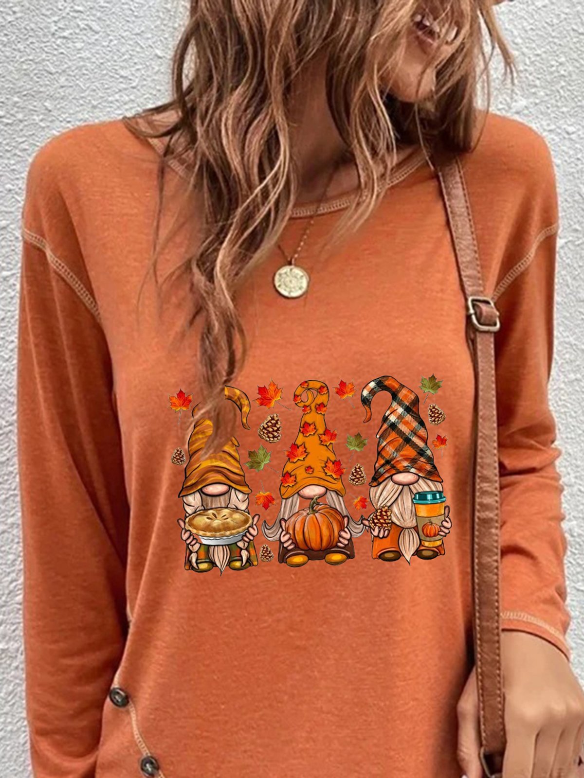 Women's Long Sleeve Tee T-shirt Spring/Fall Halloween Buttoned Crew Neck Holiday Going Out Casual Top