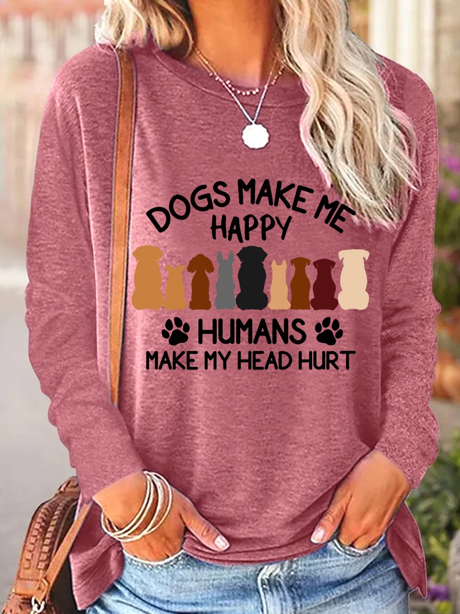 Women's Long Sleeve Blouse Spring/Fall Dog Polyester Cotton Crew Neck Daily Going Out Casual Top