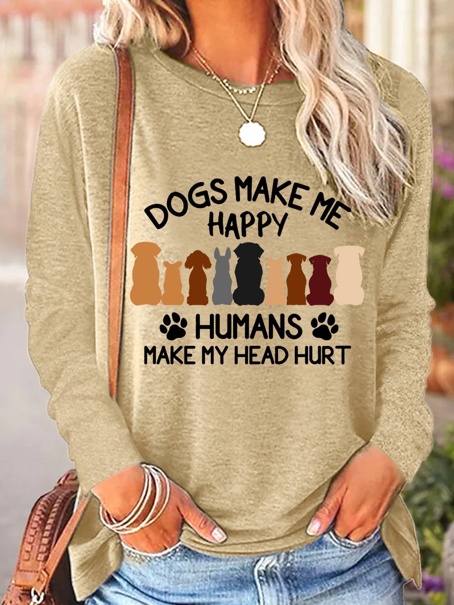 Women's Long Sleeve Blouse Spring/Fall Dog Polyester Cotton Crew Neck Daily Going Out Casual Top