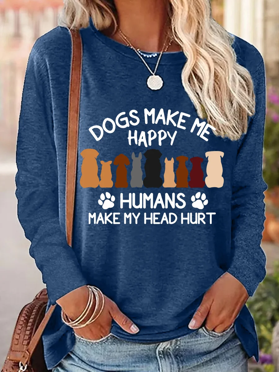 Women's Long Sleeve Blouse Spring/Fall Dog Polyester Cotton Crew Neck Daily Going Out Casual Top